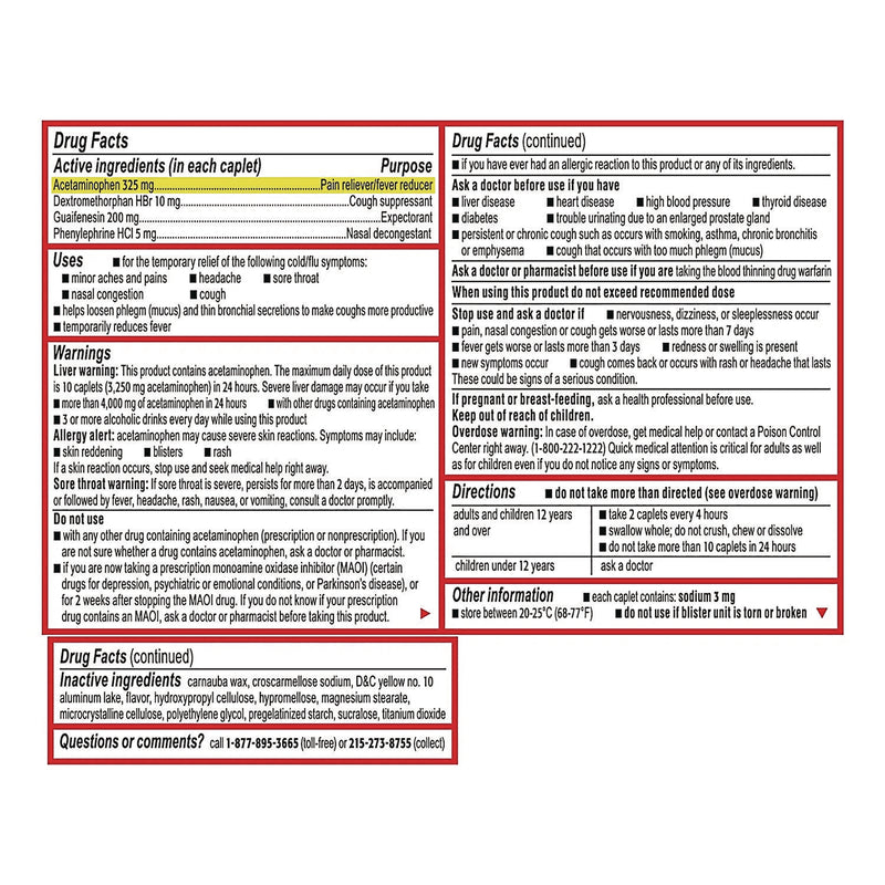 Tylenol® Cold + Flu Severe Caplets, 2/Pack, 30 Packs/Box (JOJ64568) Box of 30