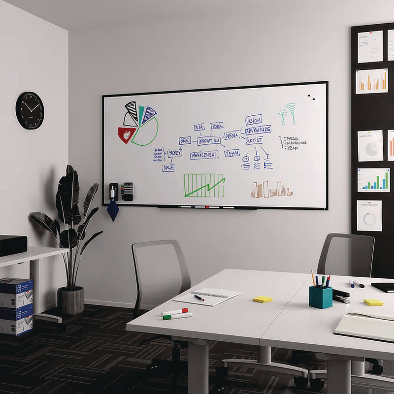 TRU RED™ Magnetic Steel Dry Erase Board, 48" x 96", White Surface, Black Aluminum Frame (TUDTR61183) Each