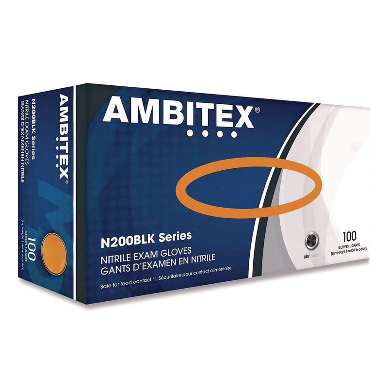 AMBITEX N200 Series Powder-Free Nitrile Gloves, Small, Black, 100/Box (TXINSM200BLK) Box of 100