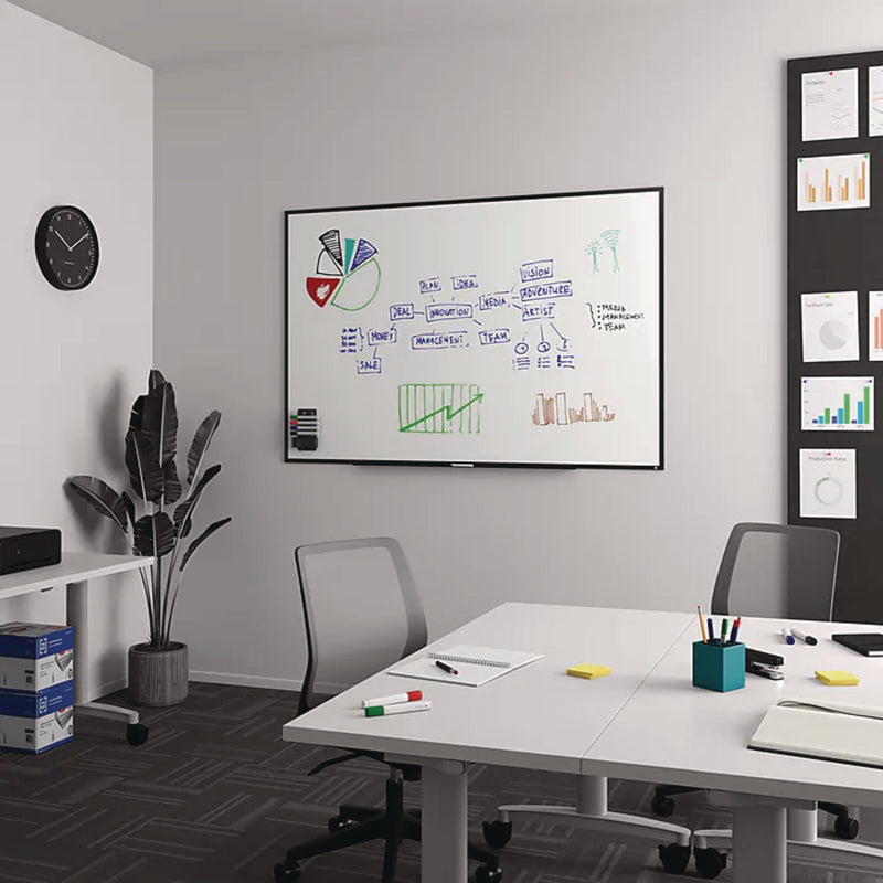 TRU RED™ Melamine Dry Erase Board, 72" x 48", White Surface, Black Aluminum Frame (TUDTR59365) Each