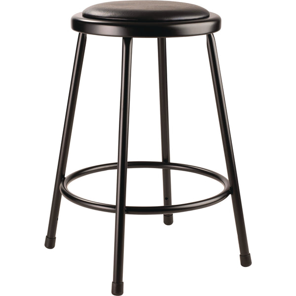 NPS® 6400 Series Fixed Height Heavy Duty Vinyl Padded Steel Stool, Backless, Supports 500 lb, 24" Seat Height, Black Seat/Base (NPS642410) Each