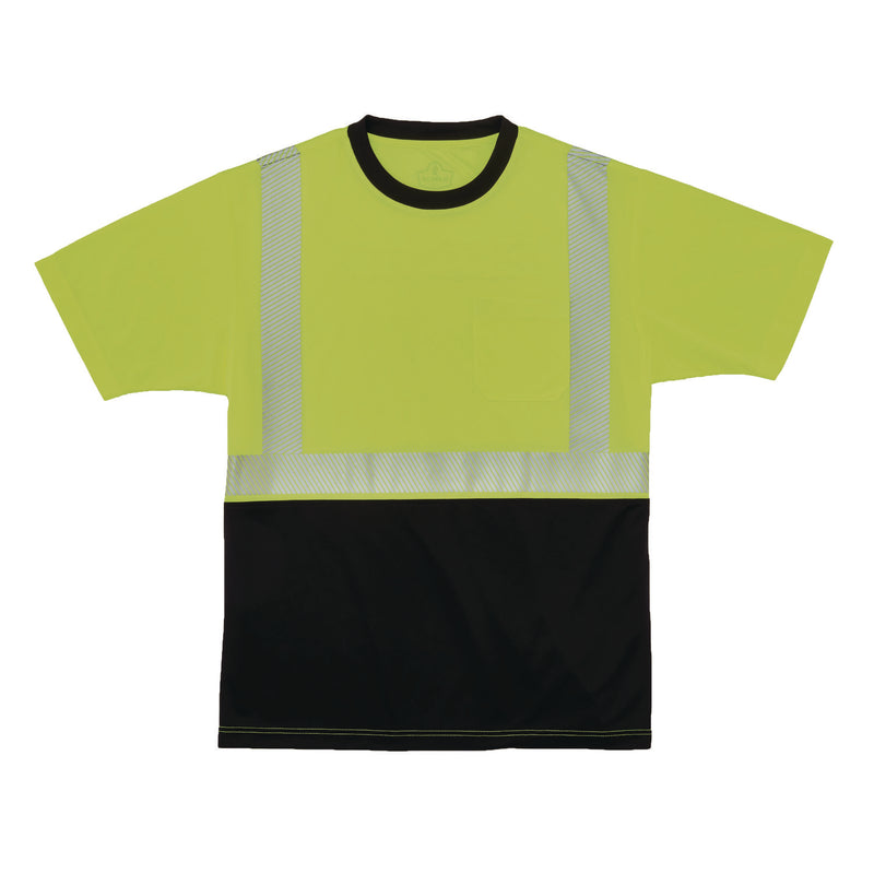 GloWear 8280BK Class 2 Performance T-Shirt with Black Bottom, X-Small, Lime (EGO22531) Each