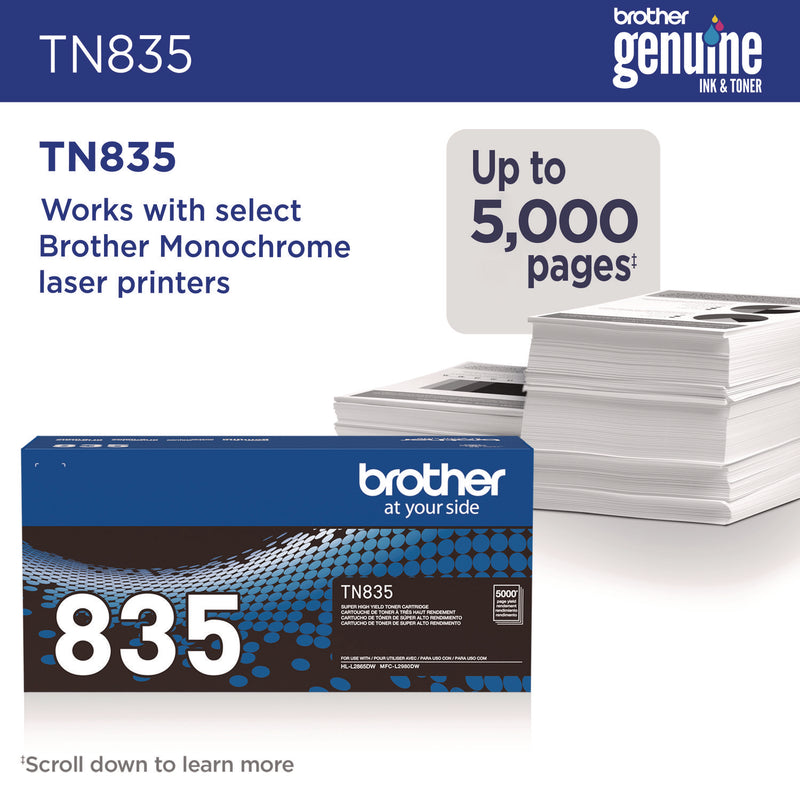 Brother TN835 Super High-Yield Toner, 5,000 Page-Yield, Black (BRTTN835) Each