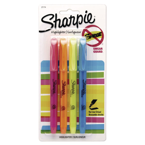 Sharpie® Pocket Style Highlighters, Assorted Ink Colors, Chisel Tip, Assorted Barrel Colors, 4/Set (SAN27174PP) Pack of 4