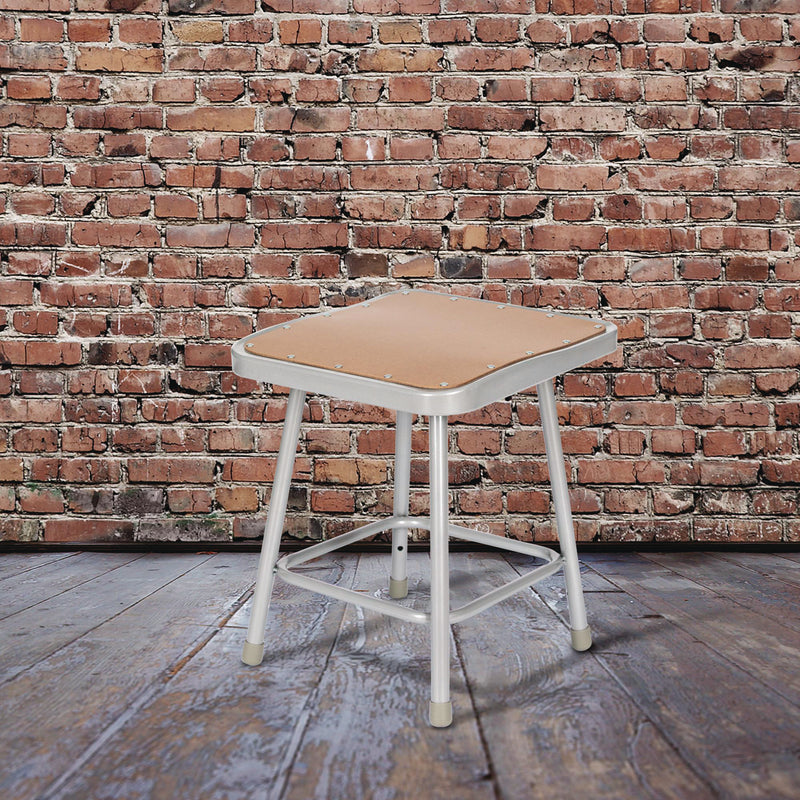 NPS® 6300 Series Heavy Duty Square Seat Steel Stool, Backless, Supports Up to 500 lb, 17.5" Seat Height, Brown Seat, Gray Base (NPS6318) Each
