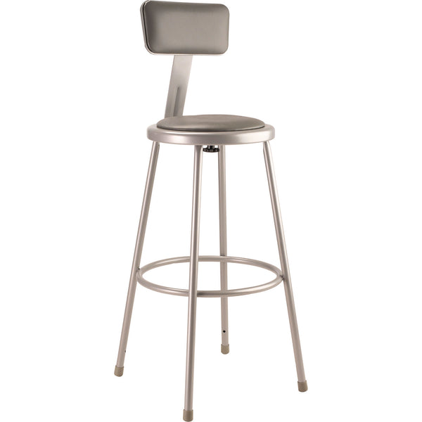 6400 Series Heavy Duty Vinyl Padded Stool With Backrest, Supports 500 lb, 30" Seat Height, Gray Seat, Gray Back, Gray Base (NPS6430B) Each