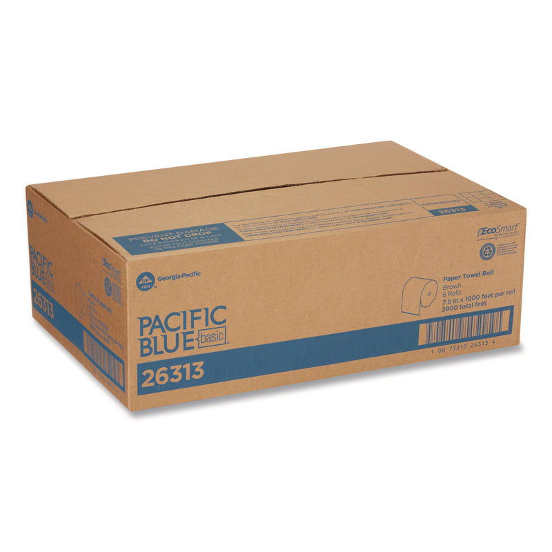 Georgia Pacific® Professional Pacific Blue Basic Recycled Paper Towel Roll, 1-Ply, 7.87 " x 1,000 ft, Brown, 6/Carton (GPC26313) Case of 6