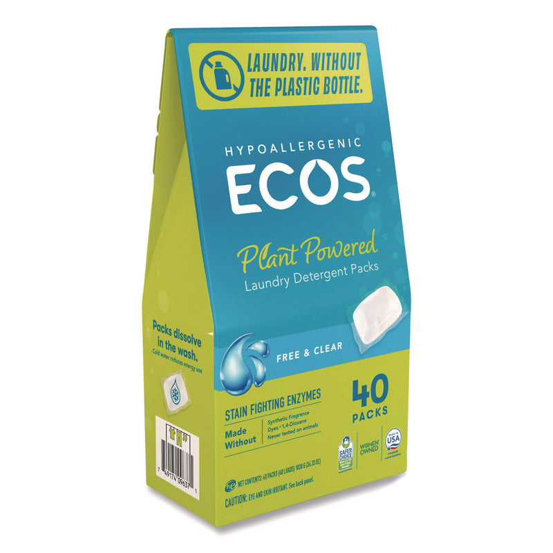 ECOS® Laundry Detergent Packs, Free and Clear, 40 Pods/Pack, 6 Packs/Carton (EOP963706CT) Case of 6