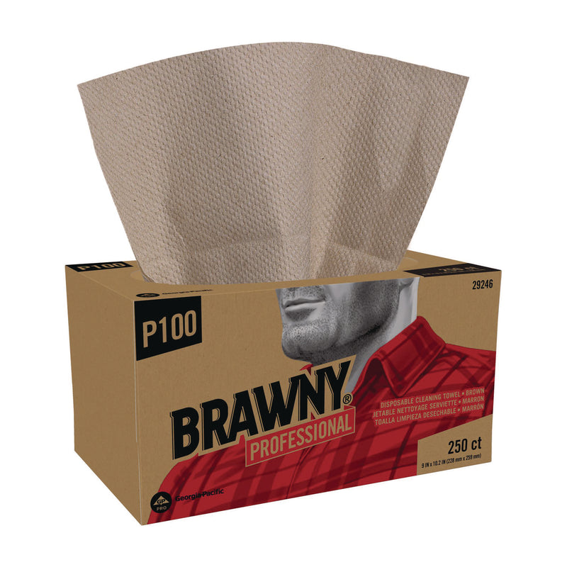 Brawny Professional® All Purpose Wipers, 1-Ply, 9 x 10.25, Brown, 250 Wipers/Box, 24 Boxes/Carton (GPC29246) Case of 24