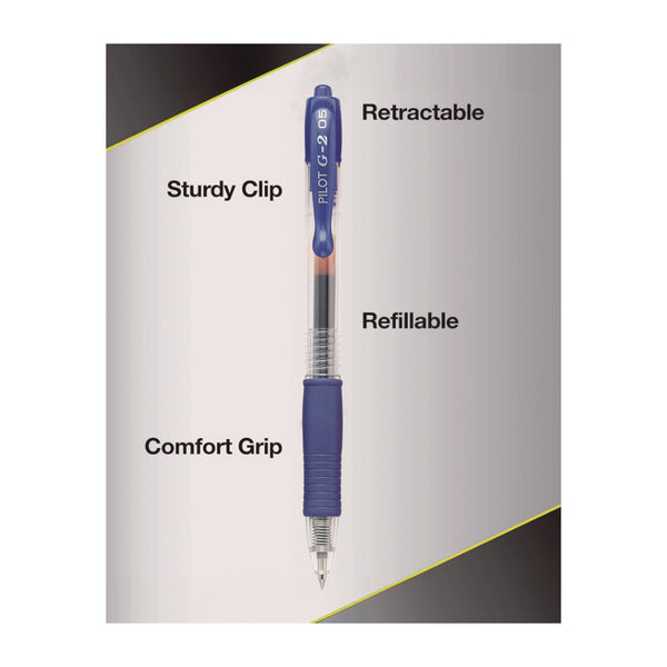 Pilot® G2 Premium Gel Pen, Retractable, Extra-Fine 0.5 mm, Blue Ink, Smoke/Blue Barrel, 5/Pack (PIL31298) Pack of 5