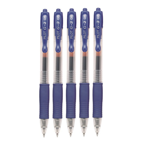 Pilot® G2 Premium Gel Pen, Retractable, Extra-Fine 0.5 mm, Blue Ink, Smoke/Blue Barrel, 5/Pack (PIL31298) Pack of 5