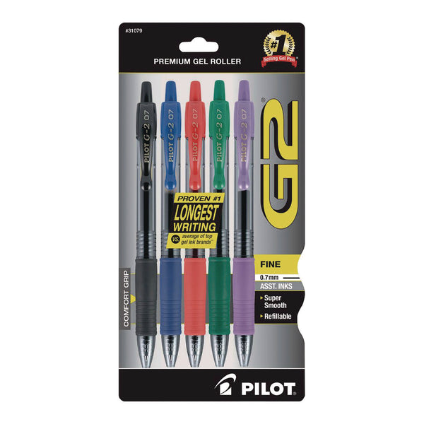 Pilot® G2 Premium Gel Pen, Retractable, Fine 0.7 mm, Assorted Ink and Barrel Colors, 5/Pack (PIL31079) 5 ST