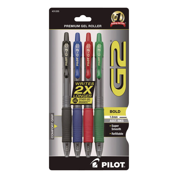 G2 Premium Gel Pen, Retractable, Bold 1 mm, Assorted Ink and Barrel Colors, 4/Pack (PIL31255) Pack of 4