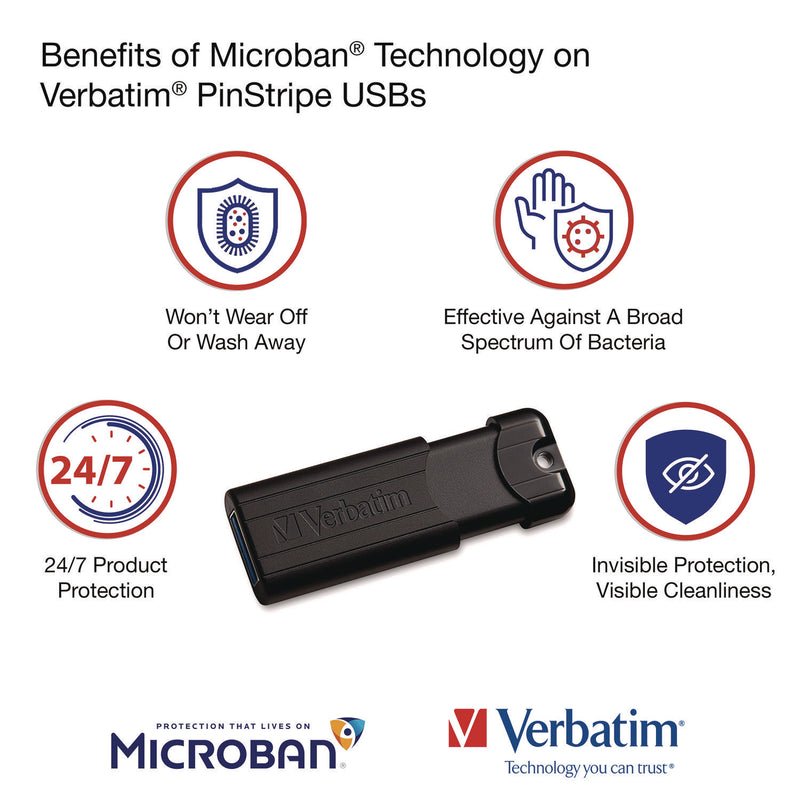 Verbatim® PinStripe USB 3.2 Flash Drive, 16 GB, Black (VER49316) Each