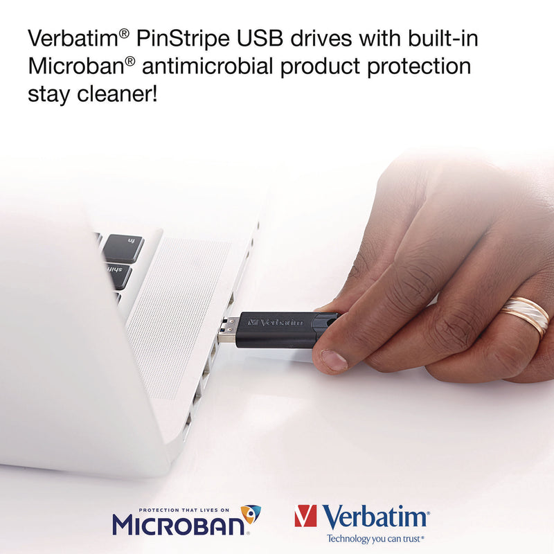 Verbatim® PinStripe USB 3.2 Flash Drive, 16 GB, Black (VER49316) Each