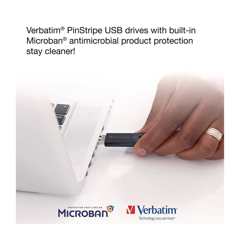 Verbatim® PinStripe USB 3.2 Flash Drive, 128 GB, Black (VER49319) Each