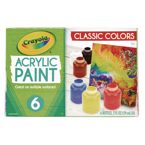 Crayola Acrylic Paint Set, Six Assorted Classic Colors, 2 oz Bottles, 6/Box (CYO1388272) Box of 6