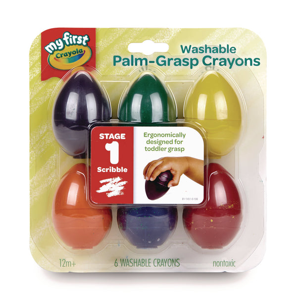 Crayola® My First Washable Palm Grasp Crayons, Assorted Colors, 6/Pack (CYO2753071) Pack of 6