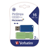 Verbatim® PinStripe USB 2.0 Flash Drive, 16 GB, Blue/Green, 2/Pack (VER99149) Each