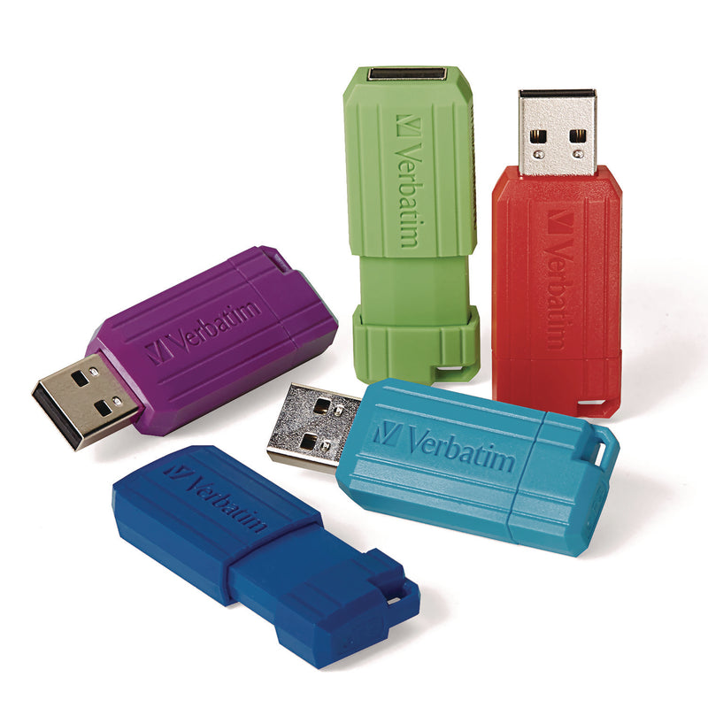 Verbatim® PinStripe USB 2.0 Flash Drive, 16 GB, Assorted Colors, 5/Pack (VER99813) Each
