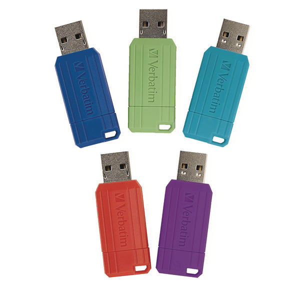 Verbatim® PinStripe USB 2.0 Flash Drive, 16 GB, Assorted Colors, 5/Pack (VER99813) Each