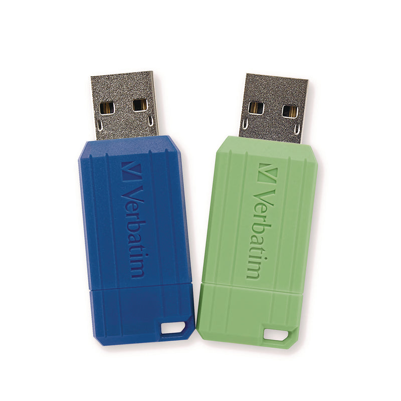 Verbatim® PinStripe USB 2.0 Flash Drive, 16 GB, Blue/Green, 2/Pack (VER99149) Each