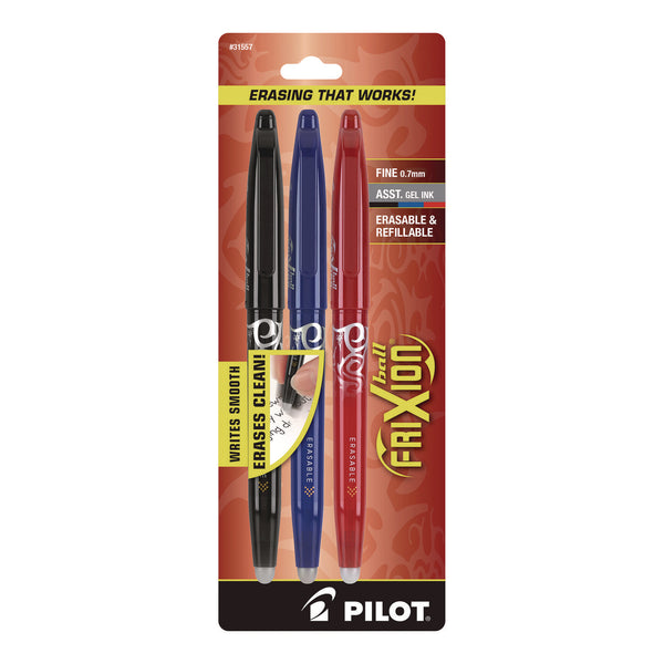 FriXion Ball Erasable Gel Pen, Stick, Fine 0.7 mm, Assorted Ink and Barrel Colors, 3/Pack (PIL31557) Each