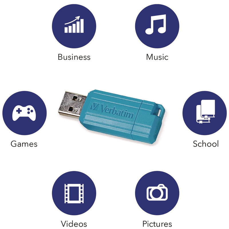 Verbatim® PinStripe USB 2.0 Flash Drive, 16 GB, Assorted Colors, 5/Pack (VER99813) Each