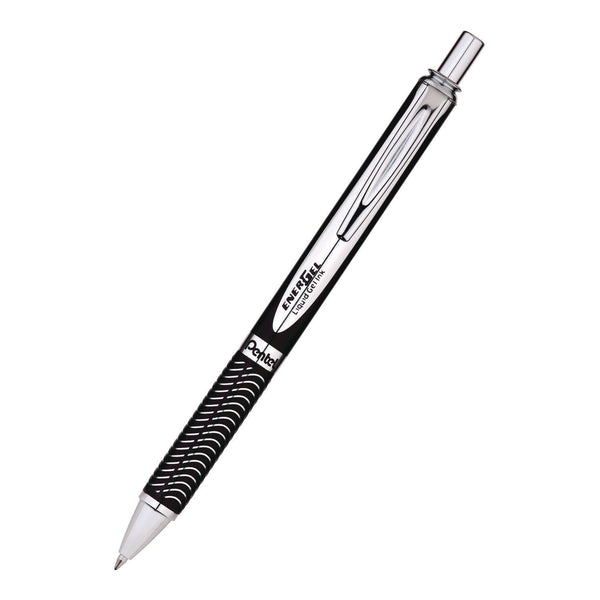 Pentel® EnerGel Alloy RT Gel Pen, Retractable, Medium 0.7 mm, Black Ink, Black/Aluminum Barrel (PENBL407ABPA) Each