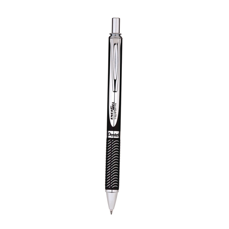 Pentel® EnerGel Alloy RT Gel Pen, Retractable, Medium 0.7 mm, Black Ink, Black/Aluminum Barrel (PENBL407ABPA) Each