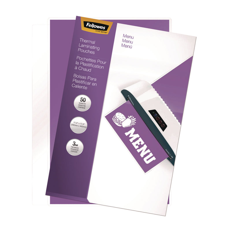 Laminating Pouches, 3 mil, 11.5" x 17.5", Gloss Clear, 50/Pack (FEL52013) Pack of 50