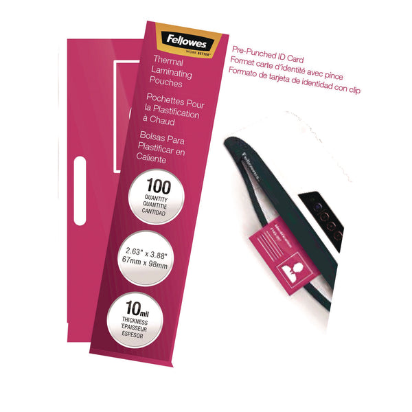Fellowes® Laminating Pouches, 10 mil, 3.88" x 2.63", Clear Gloss, 100/Pack (FEL52051) Pack of 100