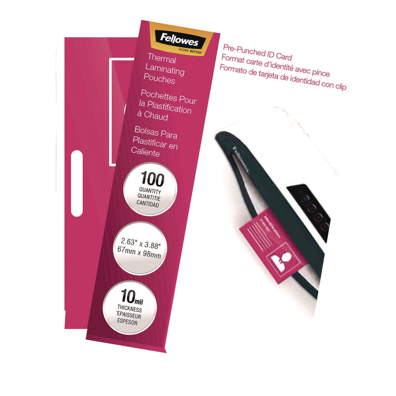 Fellowes® Laminating Pouches, 10 mil, 3.88" x 2.63", Clear Gloss, 100/Pack (FEL52051) Pack of 100