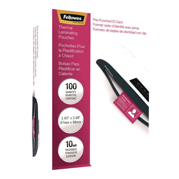 Fellowes® Laminating Pouches, 10 mil, 3.88" x 2.63", Clear Gloss, 100/Pack (FEL52051) Pack of 100