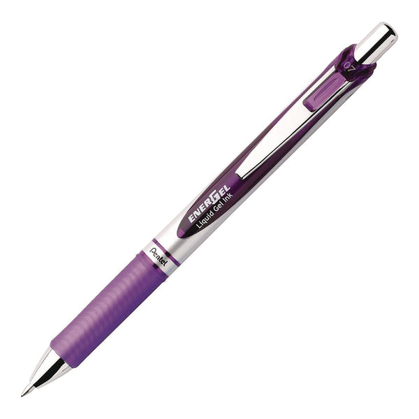 Pentel® EnerGel RTX Deluxe Gel Pen, Retractable, Medium 0.7 mm, Purple Ink, Purple/Silver Barrel, 3/Pack (PENBL77BP3V) Pack of 3