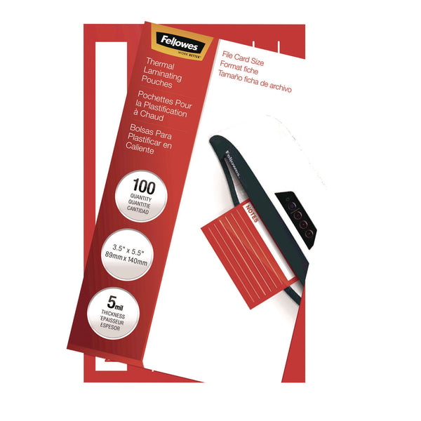 Fellowes® Laminating Pouches, 5 mil, 5.5" x 3.5", Gloss Clear, 100/Pack (FEL52017) Pack of 100