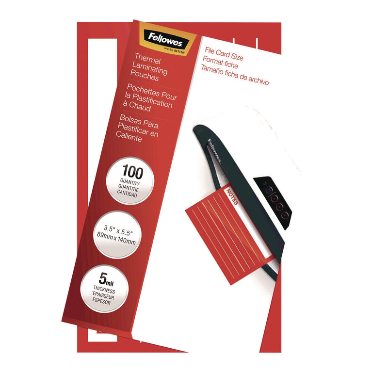 Fellowes® Laminating Pouches, 5 mil, 5.5" x 3.5", Gloss Clear, 100/Pack (FEL52017) Pack of 100