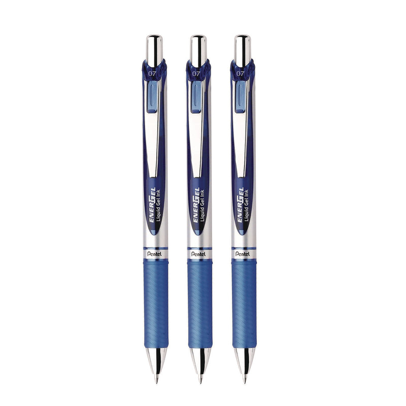 Pentel® EnerGel RTX Gel Pen, Retractable, Medium 0.7 mm, Blue Ink, Blue/Silver Barrel, 3/Pack (PENBL77BP3C) Pack of 3