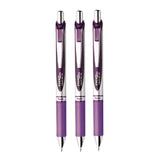 Pentel® EnerGel RTX Deluxe Gel Pen, Retractable, Medium 0.7 mm, Purple Ink, Purple/Silver Barrel, 3/Pack (PENBL77BP3V) Pack of 3