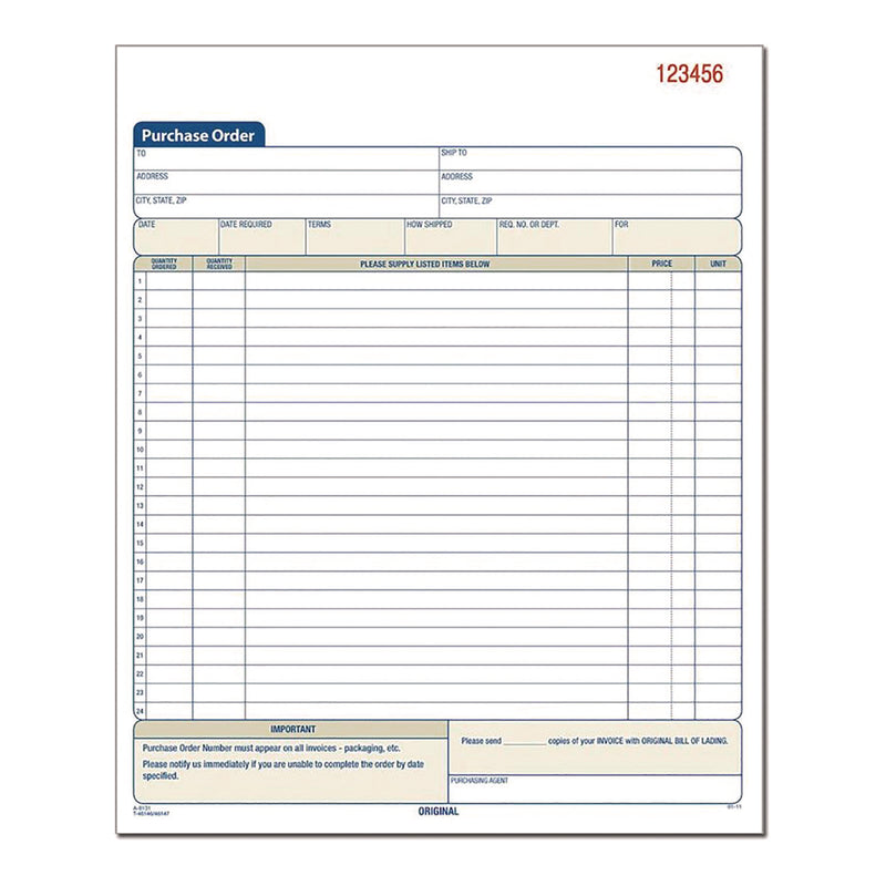 Adams Business Forms Multipart Purchase Order Pad, Three-Part Carbonless, 8.38 x 10.19, 50 Forms Total (ABFTC8131) Each