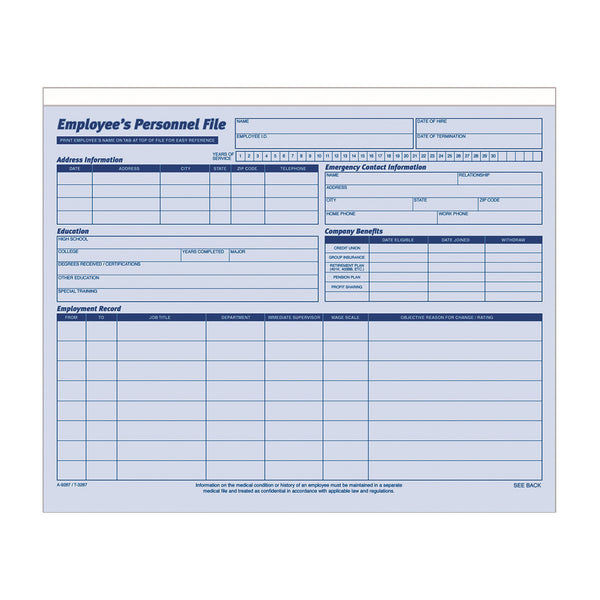 Adams® Personnel File Folder, 11 3/4&quot; x 9 5/8&quot; (ABF9287) Pack of 20