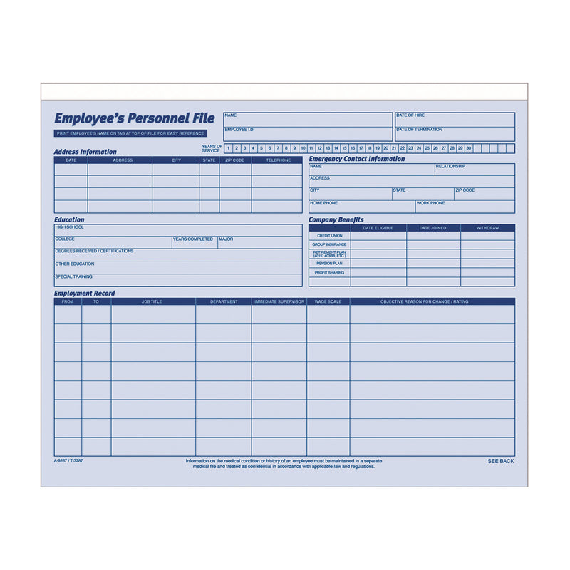Adams® Personnel File Folder, 11 3/4&quot; x 9 5/8&quot; (ABF9287) Pack of 20
