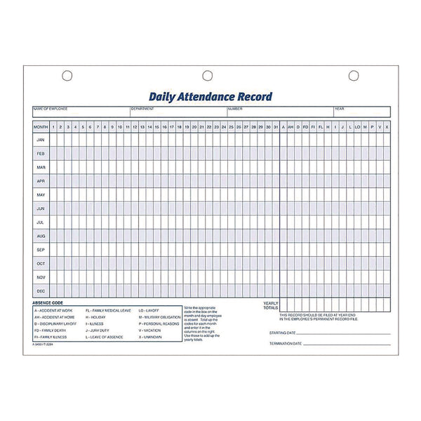 Adams Business Forms Attendance Records, One Part (No Copies), 11 x 8.5, 50 Forms Total (ABF9493) Pack of 50