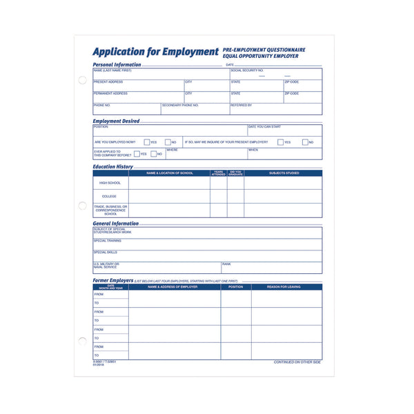 Adams Business Forms Employment Applications, One-Part (No Copies), 11 x 8.38, 50 Forms/Pad, 2 Pads/Pack (ABF9661) Pack of 2