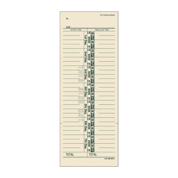 Adams Business Forms Time Cards for Acroprint, Amano and Lathem Time Clocks, One-Sided, 3.38" x 9", 200/Pack (ABF9656200) Pack of 200