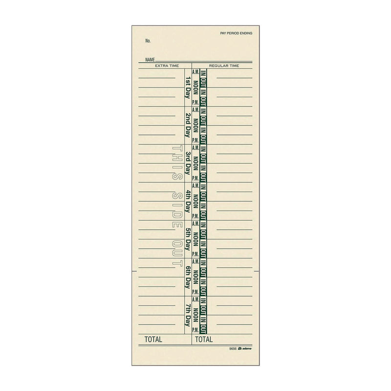 Adams Business Forms Time Cards for Acroprint, Amano and Lathem Time Clocks, One-Sided, 3.38" x 9", 200/Pack (ABF9656200) Pack of 200