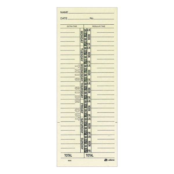 Adams Business Forms Time Cards for Acroprint, Amano and Lathem Time Clocks, One Side, 3.38" x 9", 200/Pack (ABF9659200) Pack of 200