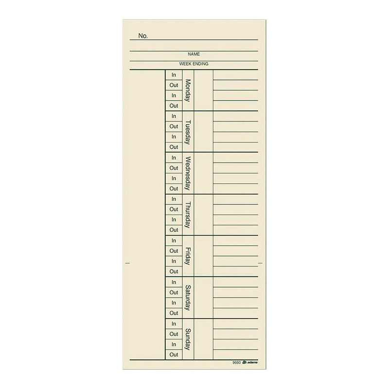Adams Business Forms Time Cards for Acroprint, Amano and Lathem Time Clocks, Two Sides, 3.4" x 8.25", 200/Pack (ABF9660200) Pack of 200
