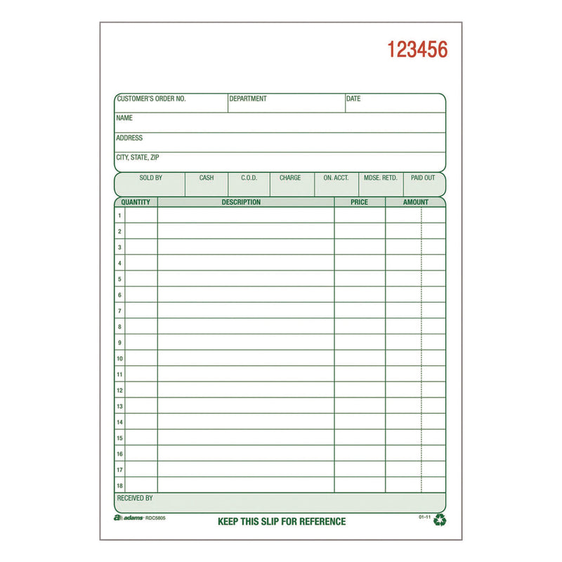 Adams® Multipart General-Purpose Sales Pad, Two-Part Carbonless, 5.56 x 7.94, 50 Forms Total (ABFRDC5805) Each