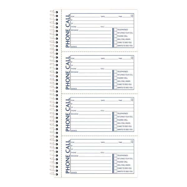 Adams Business Forms Wirebound Telephone Message Book, Two-Part Carbonless, 4.75 x 2.75, 4 Forms/Sheet, 400 Forms Total (ABFSC1154R) Each